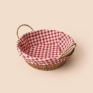 Amberhaus Doğal Rattan Kumaşlı Ekmeklik Sunum Sepeti - Kırmızı Kumaş Örtülü Rustik Kahvaltı Servis Düzenleyici (Yuvarlak) ürün görseli 1