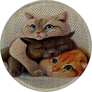 Desenli Çift Taraflı Tırmalama Paspası Yuvarlak Three Cat 36 * 36 Cm ürün görseli 1