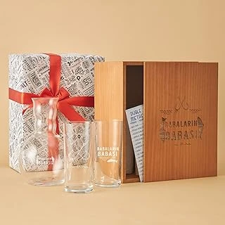 Hediyesepeti Babaların Babası Esprili Ahşap Kutulu Rakı Seti 2 Adet Kadeh 1 Adet Sürahi Duble Metre ürün görseli 1