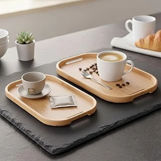 Deconox Dikdörtgen Bambu Servis Tepsisi, 2'Li Set, 33X22 Cm 40X28 Cm | Dikdörtgen Bambu Tepsi ürün görseli 1