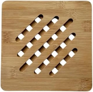Bambu Nihale, Kare Şekilli, Çizgili Tasarım, Ahşap Malzeme, Tencere Tava Altlığı, 17 Cm, Nemli Bezle Silinebilir ürün görseli 1