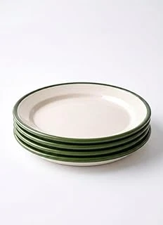 4'Lü Emaye Servis Tabağı Seti - 25 Cm Renkli Yeşil Kenarlı Yemek Tabağı Takımı - Nostaljik Tasarım, Dayanıklı Mutfak Gereçleri - Kamp Ev Kullanımına Uygun ürün görseli 1