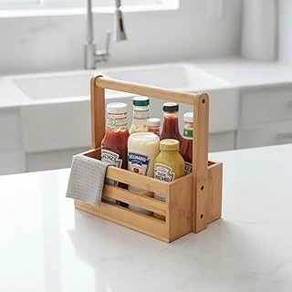 Deconox Bambu Masa Üstü Taşınabilir Sosluk Peçetelik, Bambu Tezgah Üstü Ketçap,-Mayonez Hardallık, Taşınabilir Sosluk (24 * 14.5 * 22Cm) ürün görseli 1