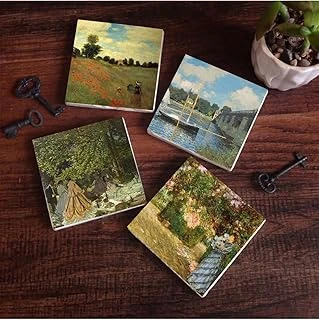 Pinecone Claude Monet Bahçede, Kırda Öğle Yemeği, Argenteuil'De Köprü, Gelincikler Taş Bardak Altlığı Seti - 4 Parça - Dekoratif, Rustik Mutfak Aksesuarı, 10X10 Cm, Kaydırmaz Tabanlı Sc128 ürün görseli 1