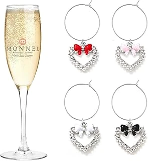 P706 Çeşitli Küçük Aşk Papyon Şarap Charms Cam İşaretleyiciler Kadife Çanta Ile Parti Süslemeleri Için Etiketler - 4'Lü Set, 1.8 Cm (L) X 0.25 Cm (D) X 1.9 Cm (H), Bakır Çinko Alaşımı ürün görseli 1