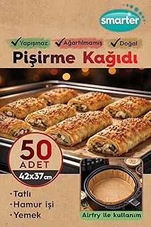 Smarter 50 Adet Ağartılmamış Hazır Kesilmiş Pişirme Kağıdı Airfryer 42X37Cm Yapışmaz ürün görseli 1