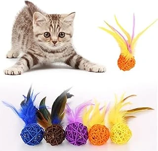 2Li Rattan Renkli Peluş Tüy Oyuncak Yakalama Çiğneme Çıngıraklı Top Oyuncağı ürün görseli 1