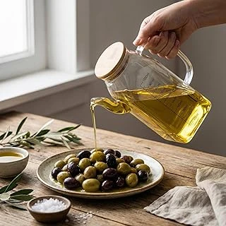 Deconox 1000Ml Bambu Kapaklı Cam Yağlık Sirkelik – Dayanıklı Şeffaf Sıvı & Mutfak İçin Hassas Sıvı Ölçüm Saklama Çözümü 1000Ml - Cam Sürahi Sıvı Ölçü Kabı ürün görseli 1