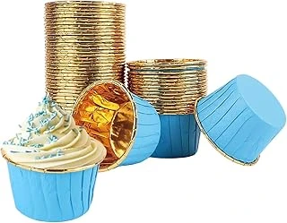Dolphin 25Li Muffin Kalıbı - Cupcake Kalıpları, Su Geçirmez Geçirmez Pişirme Kağıtları, Ev Veya Parti İçin Alüminyum Folyo Pişirme Kek Kapları - Mavi-Altın ürün görseli 1