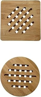 Bambu Nihale, Yuvarlak Kare Çizgili, Tencere Tava Çaydanlık İçin, 17 Cm, Doğal Ahşap, Nemli Bezle Silinebilir ürün görseli 1
