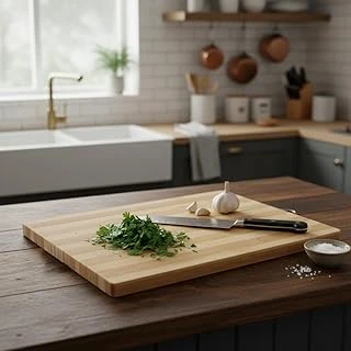 Deconox Yuvarlak Bambu Kesme Sunum Tahtası (Büyük Boy) | Antibakteriyel, Metal Kulplu Ahşap Pizza/Şarküteri Tahtası 24 * 34Cm ürün görseli 1