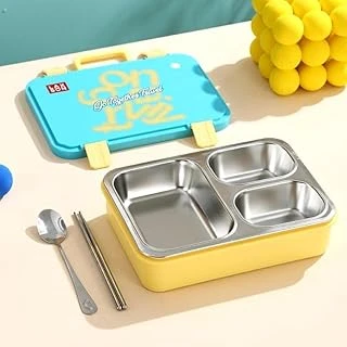 Beslenme Kutusu Paslanmaz Çelik - 700 Ml 3 Bölmeli Taşıma Kulplu Çocuk Beslenme Kabı (Mavi) ürün görseli 1