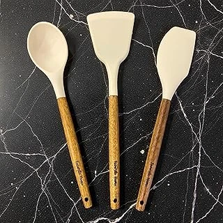 Ahşap Saplı 3'Lü Silikon Mutfak Gereçleri Seti - Isıya Dayanıklı Yanmaz Yapışmaz Spatula Servis Kaşığı Takımı, Ergonomik Tasarım ürün görseli 1