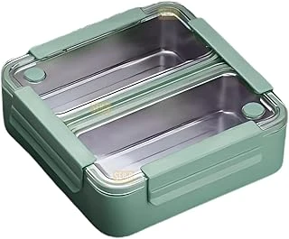 Vagonlife Bento 1100Ml Lunchbox Tek Katlı 2 Bölmeli Paslanmaz Çelik Sefer Tası Yemek Kutusu (Yeşil) ürün görseli 1