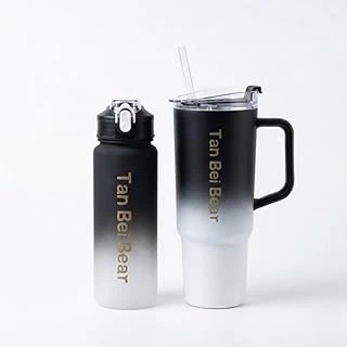 2’Li Matara Pipetli Mug Bardak Seti – 900 Ml Spor Suluk + 1500 Ml Pipetli Termal Mug Bardak, Günlük Kullanım İçin İçecek Seti ürün görseli 1