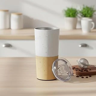 Deconox 600 Ml Bambu Tabanlı Çelik Termos Mug - 5 Farklı Renk Seçenekli Sıcak Soğuk Tutucu Seyahat Bardağı (Beyaz) ürün görseli 1