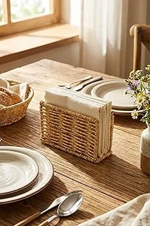 Dekoratif Dikdörtgen Peçetelik, Doğal Hasır Dokulu Plastik Rattan, Masaüstü Peçete Standı, 15X9X5.5 Cm ürün görseli 1