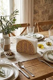 Dekoratif Plastik Rattan Peçetelik, Yarım Yuvarlak Tasarım, Doğal Hasır Dokulu, Masaüstü Peçete Standı, 15X10X5.5 Cm ürün görseli 1