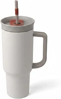 Deconox 1200 Ml Pipetli Kulplu Çelik Termos - Yeşil Beyaz Renk Seçenekli Dev Boy Sıcak/Soğuk Tutucu Seyahat Bardağı (Beyaz) ürün görseli 1