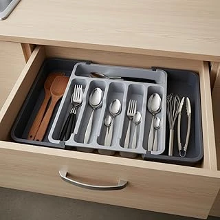 Deconox Çift Taraflı Açılır Çekmece İçi Kaşıklık Organizer - Modüler Sürgülü Mutfak Düzenleyici - Gri Antrasit Renk - Kapalı 31 Cm 52 Cm ürün görseli 1
