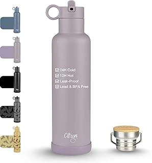 Citron Yalıtımlı Paslanmaz Çelik Su Şişesi, 750 Ml, Bpa Kurşun Içermez, Sızdırmaz Pipet/Şişe Kapağı, Sıvıları 24 Saat Soğuk 12 Saat Sıcak Tutar – 718,9 G ürün görseli 1