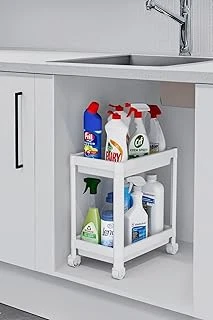 Sas Haus Flex 2 Katlı Beyaz Tekerlekli Çok Amaçlı Banyo & Mutfak Düzenleyici Raf - Evye Altı Raf Beyaz 40 X 35 ürün görseli 1