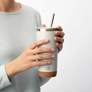 Deconox 590 Ml Paslanmaz Çelik Pipetli Termos Kupa - 4 Renk Seçeneği (Siyah, Yeşil, Gri, Mavi) - Sıcak Soğuk Tutan Mug - Araç Ofis Bardağı (Krem) ürün görseli 1