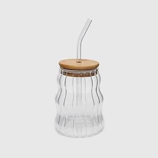 500Ml Bambu Kapaklı Cam Bardak, Cam Pipetli Silikon Kapak Contalı Desenli Sıcak Soğuk İçecekler Kahve Meyve Suları Çayları Için Şık Ergonamik Tasarım ürün görseli 1