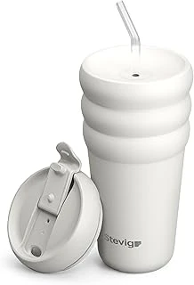 3 Bubble Two-Cap Straw Tumbler Çelik Termos 600 Ml White Stone St-249 ürün görseli 1