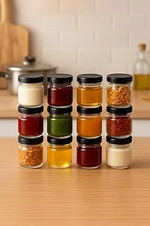 12 Adet 40 Ml Siyah Metal Kapaklı Şeffaf Numune Mama Ek Gıda Şekerleme Reçellik Küçük Cam Kavanoz ürün görseli 1