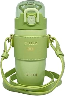 Diller 360Ml Deri Kılıflı Pipetli Askılı Pastel Renkli Paslanmaz Çelik Termos Matara (Yeşil) ürün görseli 1