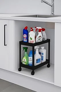 Sas Haus Flex 2 Katlı Siyah Tekerlekli Çok Amaçlı Banyo & Mutfak Düzenleyici Raf – Evye Altı Deterj Siyah 40 X 35 ürün görseli 1