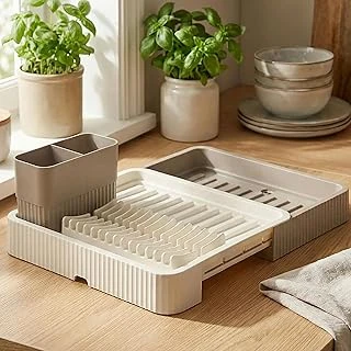 Promosyonca Açılır Kapanır Sürgülü Bulaşık Sepeti Kurutmalık, Plastik, Genişleyebilir Pratik Mutfak Düzenleyici, 35X25X12 Cm (Krem) ürün görseli 1