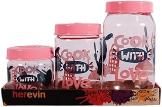 Herevin 139357-810 Desenli Teneke Kutulu Kavanoz Seti 3'Lü (425-660-1000 Ml) ürün görseli 1