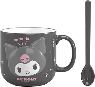 Miniso Sanrio Kabartmalı Seramik Kaşıklı Kupa (450Ml)(Kuromi) ürün görseli 1