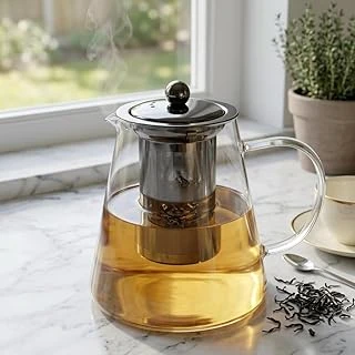 Deconox Paslanmaz Metal Süzgeçli Borosilikat Cam Demlik - 950 Ml Bitki Çayı Demliği Çaydanlık Üst Cam Demlik ürün görseli 1
