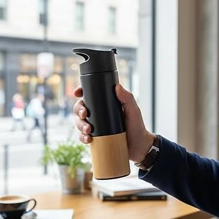 Deconox 450 Ml Bambu Kaplamalı Çelik Termos - Siyah, Kırmızı Renk Seçenekli Sızdırmaz Isı Yalıtımlı Seyahat Termosu (Si̇yah) ürün görseli 1