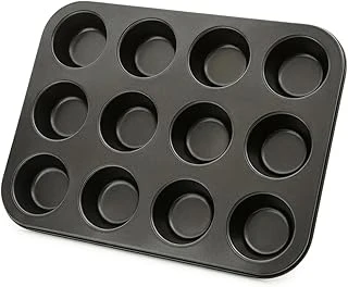 12 Bölmeli Yapışmaz Karbon Çelik Muffin Cupcake Kek Kalıbı - Siyah Standart Boy Fırın Tepsisi ürün görseli 1