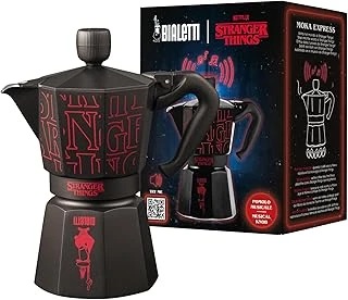 - Moka Express Stranger Things: 6 Cups Ocak Üstü Espresso Pişirici, Müzikli, 270Ml, Siyah, Güvenlik Valfi ürün görseli 1