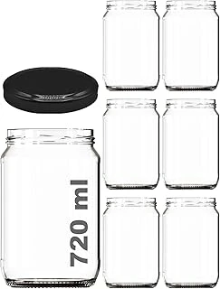 Afracam 720 Ml Şeffaf Kavanoz 720 Cc Konserve Metal Siyah Kapaklı Cam Kavanoz 6 Adet ürün görseli 1