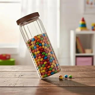 Deconox Akasya Kapaklı Uzun Çizgili Cam Kavanoz (1250 Ml) | Hava Geçirmez, Fitilli Tasarım Gıda Saklama Kabı | Makarna, Bakliyat, Kahve Çay Kavanozu (9X25 Cm) ürün görseli 1