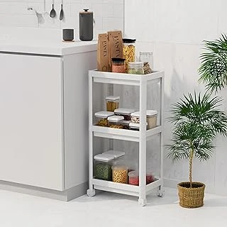 Deconox Peggy 3 Katlı Tekerlekli Raf Ünitesi - 36X71X23 Cm Dar Alan Düzenleyici - Mutfak Banyo İçin Aletsiz Kurulum Servis Arabası (Beyaz - Siyah - Gri) (Beyaz) ürün görseli 1