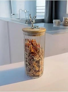 Yenigeldi (9X20 Cm) 1 Adet Geyikli Cam Saklama Kavanozu Geyik Başı Gümüş Renk Hava Geçirmez Y-411,Şeffaf ürün görseli 1