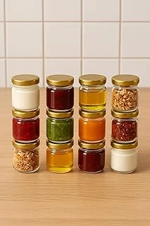 12 Adet 40 Ml Gold Metal Kapaklı Şeffaf Numune Mama Ek Gıda Şekerleme Reçellik Küçük Cam Kavanoz ürün görseli 1