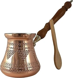 Dede Copper - Pcz Serisi (Large-14Fl.Oz) - Ahşap Saplı Kalın Katı Bakır Oymalı/Dövülmüş Türk Yunan Arap Kahve Demliği, Ocak Üstü Kahve Makinesi Cezve, Jezve, Jazva, Ibrik, Briki (Parlak) ürün görseli 1