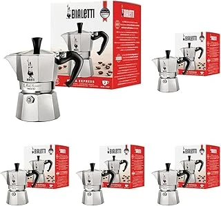 - Moka Express: 2 Cups Ocak Üstü Espresso Pişirici - 90Ml - Gümüş Renk - Alüminyum Gövde - Güvenlik Valfi - Tüm Ocak Türleri İçin Uygundur (İndüksiyon Hariç) 5Li Paket ürün görseli 1