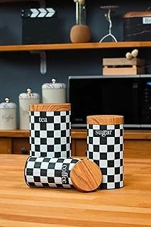 Ucr 3'Lü Set Metal Çay Kahve Saklama Kavanozu - Dama Desenli ürün görseli 1