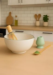 Matchiva Geleneksel Japon Matcha Seti, 4 Parça, Seramik Kase, Bambu Çırpıcı, Çırpıcı Standı, Bambu Kaşık, Beyaz Yeşil ürün görseli 1