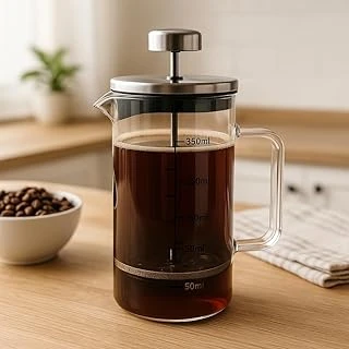 Deconox Borosilikat Cam French Press 350Ml - Paslanmaz Çelik Filtreli Ölçekli Kahve Bitki Çayı Demliği - Isıya Dayanıklı Kişisel Kupa - Metal Kapaklı ürün görseli 1