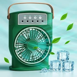 Coverzone Şarjlı Mini Buharlı Hava Soğutucu, Taşınabilir Portatif Sulu Klima, 3 Rüzgar Hızı, 3 Sis Modu, Buzlu Vantilatör 5 Sprey Delikli Ile Led Işıklı 26Cm X 20Cm - Crv-002 (Crv-002 - Yeşil) ürün görseli 1